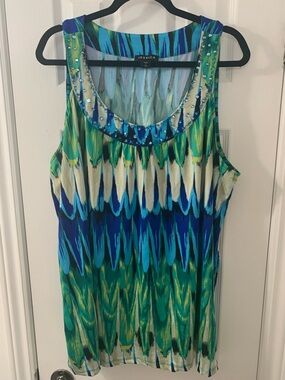 Jessica Teal and Aqua Abstract Stripe Top